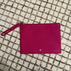 CH Carolina Herrera Fuchsia Wristlet Clutch with Gold Logo